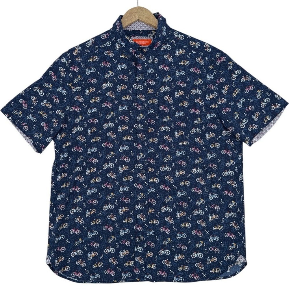 Johnston Murphy Shirt Mens Large Blue Bicycle Performance Short Sleeve Stretch